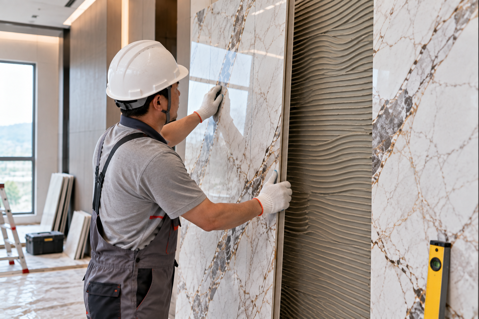 Positioning a decorative wall panel before fixing