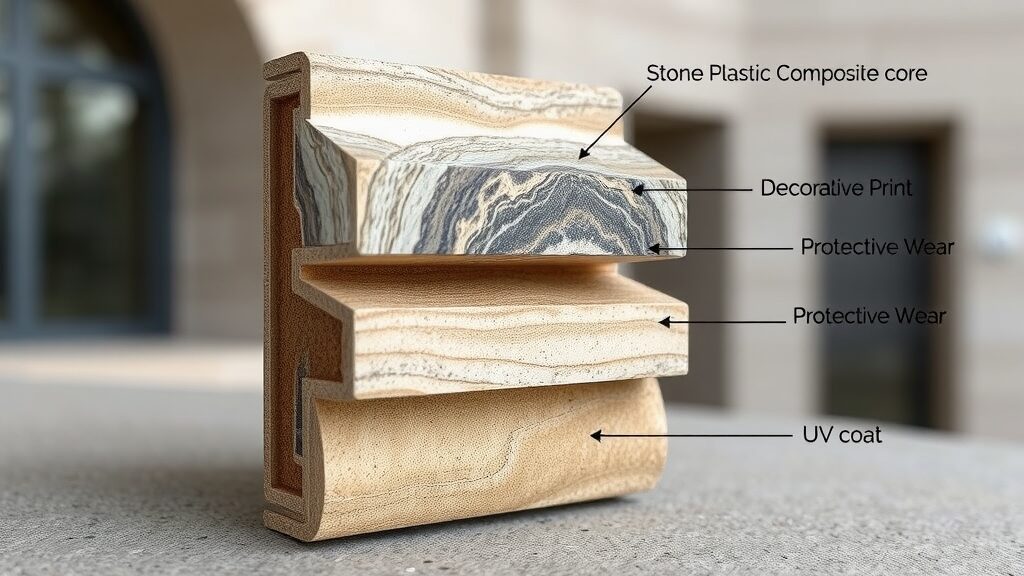 Cross section breakdown of rigid core wall panels showing composite layers