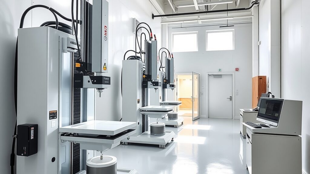 Quality control technician testing durability at spc wall panel manufacturers